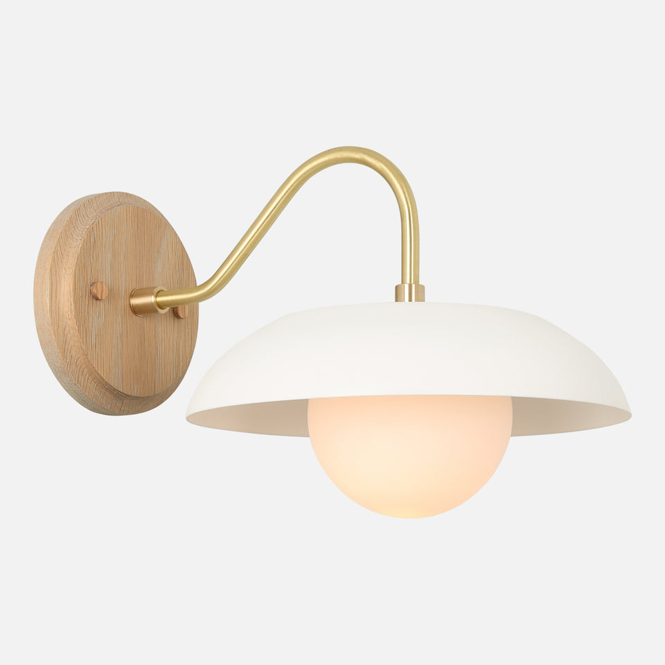 Cornsilk Oak, Classic Brass Arm, Satin White Shade