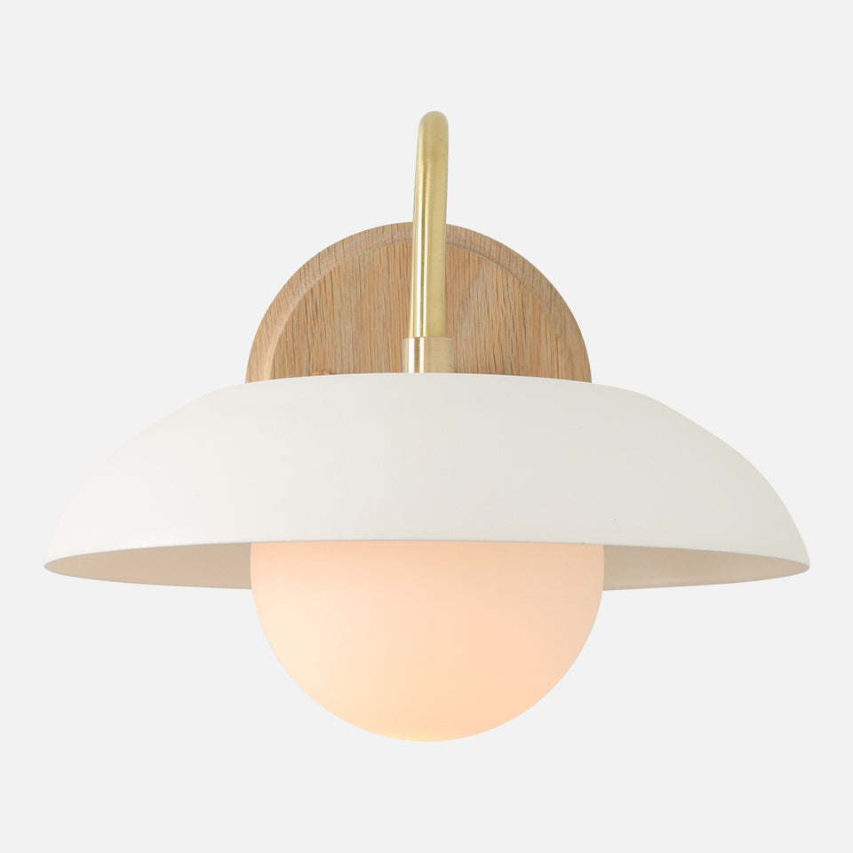 Cornsilk Oak, Classic Brass Arm, Satin White Shade