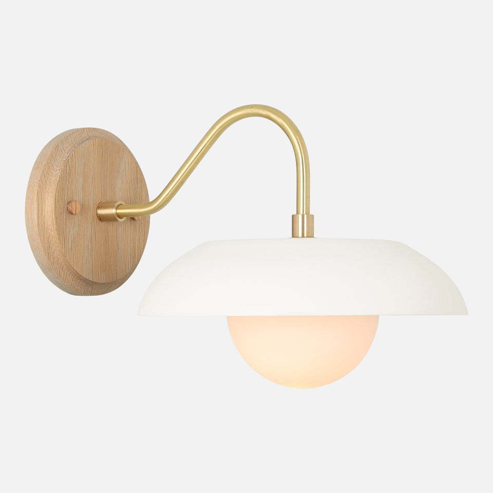 Cornsilk Oak, Classic Brass Arm, Satin White Shade