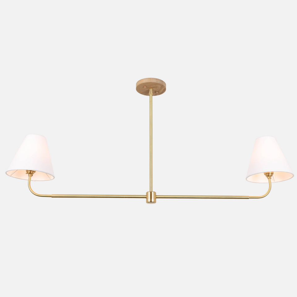 Cornsilk Oak, Classic Brass, White Linen Shade