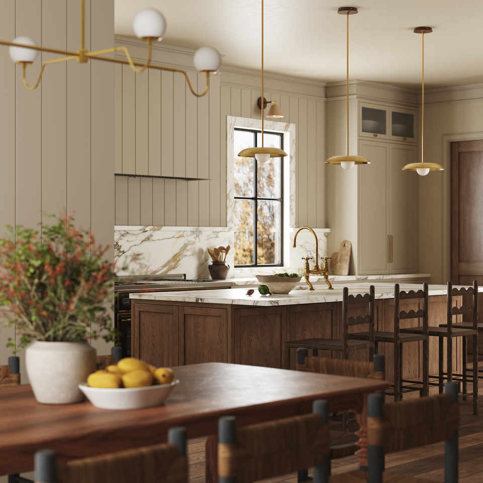 Walnut, Classic Brass, White Porcelain