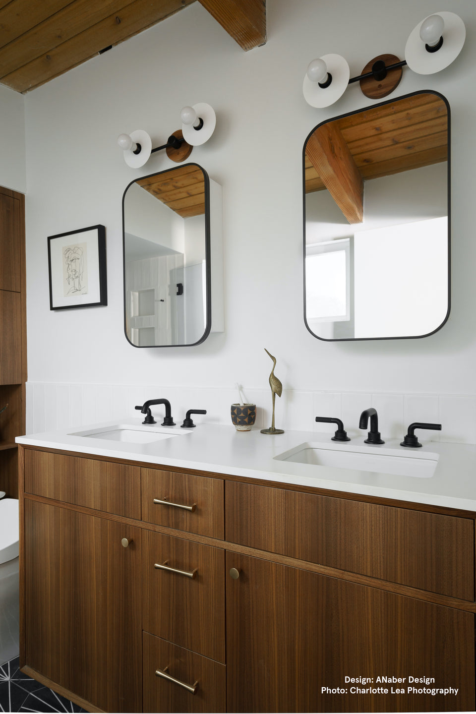 Walnut, Matte Black Arms, Satin White Shades