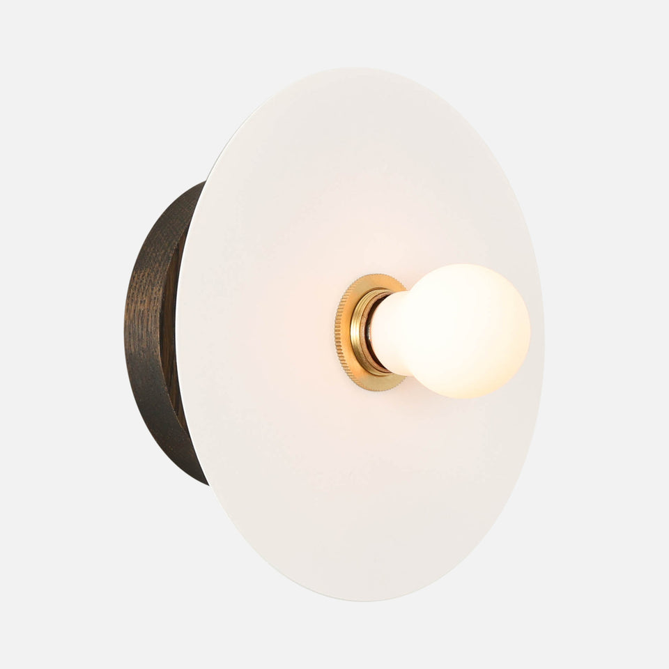 Charcoal Oak, Satin White Shade, Classic Brass Accent