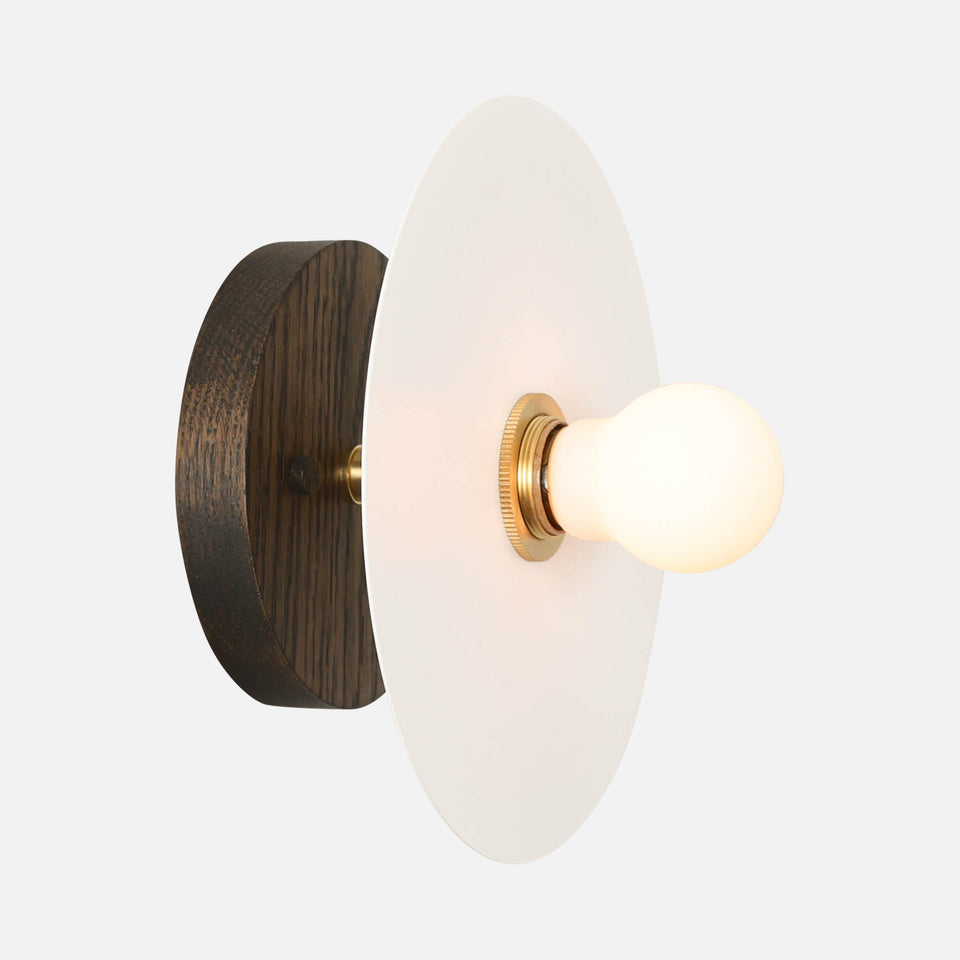 Charcoal Oak, Satin White Shade, Classic Brass Accent