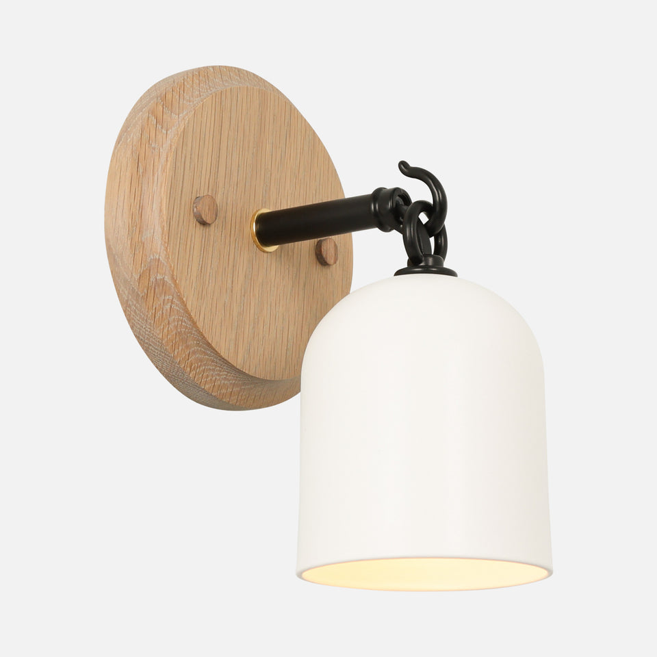 Cornsilk Oak, Matte Black Arm, Satin White Shade