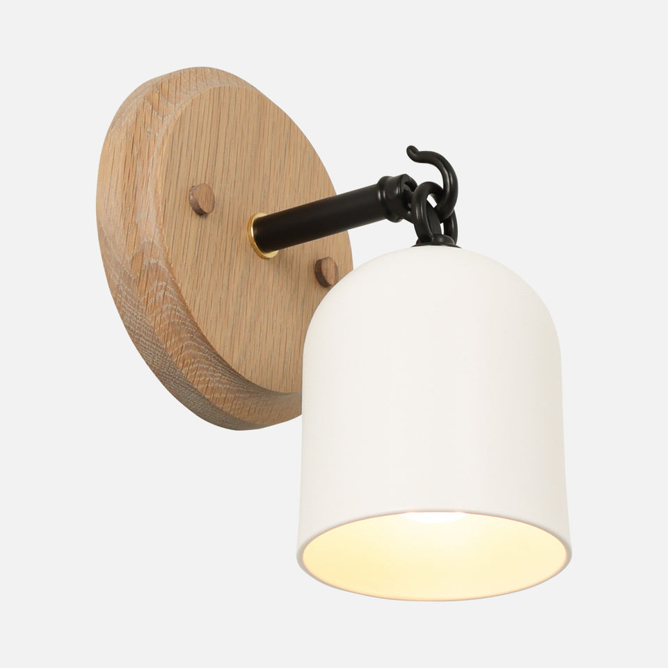 Cornsilk Oak, Matte Black Arm, Satin White Shade