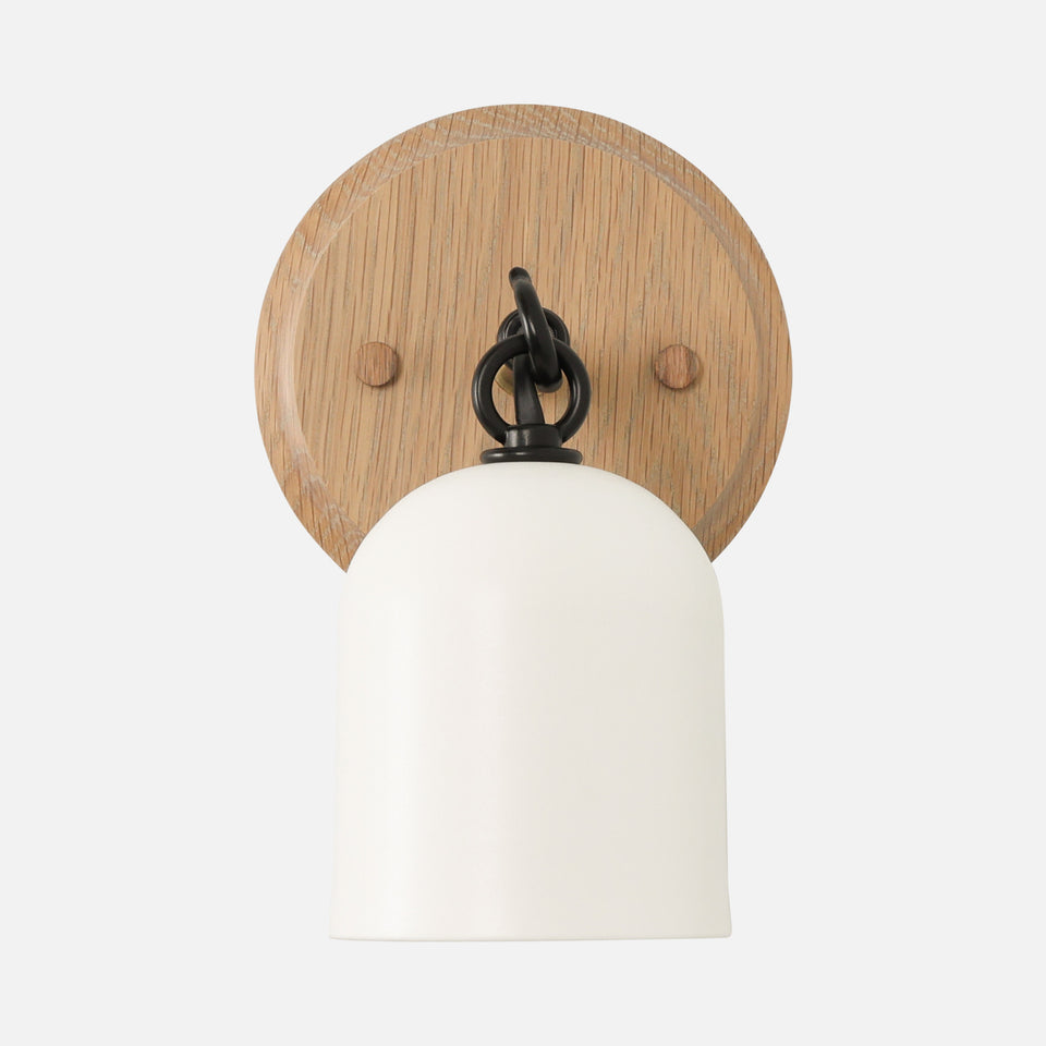 Cornsilk Oak, Matte Black Arm, Satin White Shade