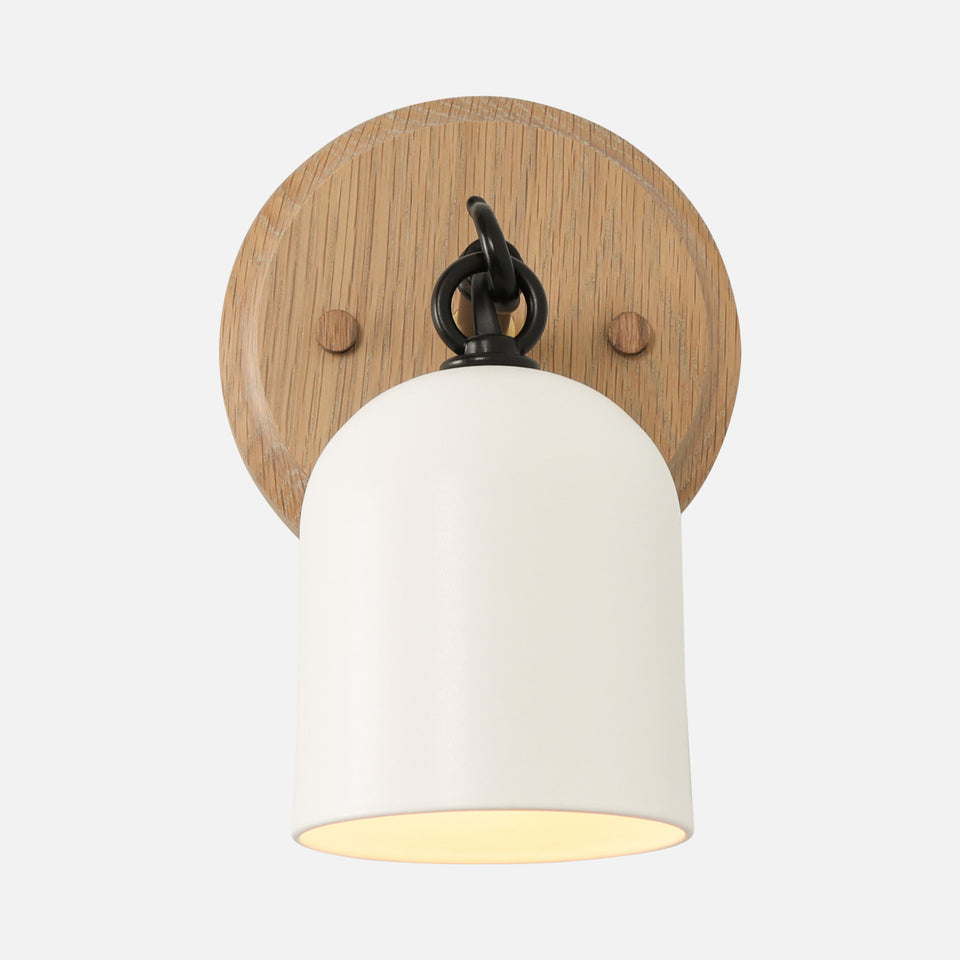 Cornsilk Oak, Matte Black Arm, Satin White Shade
