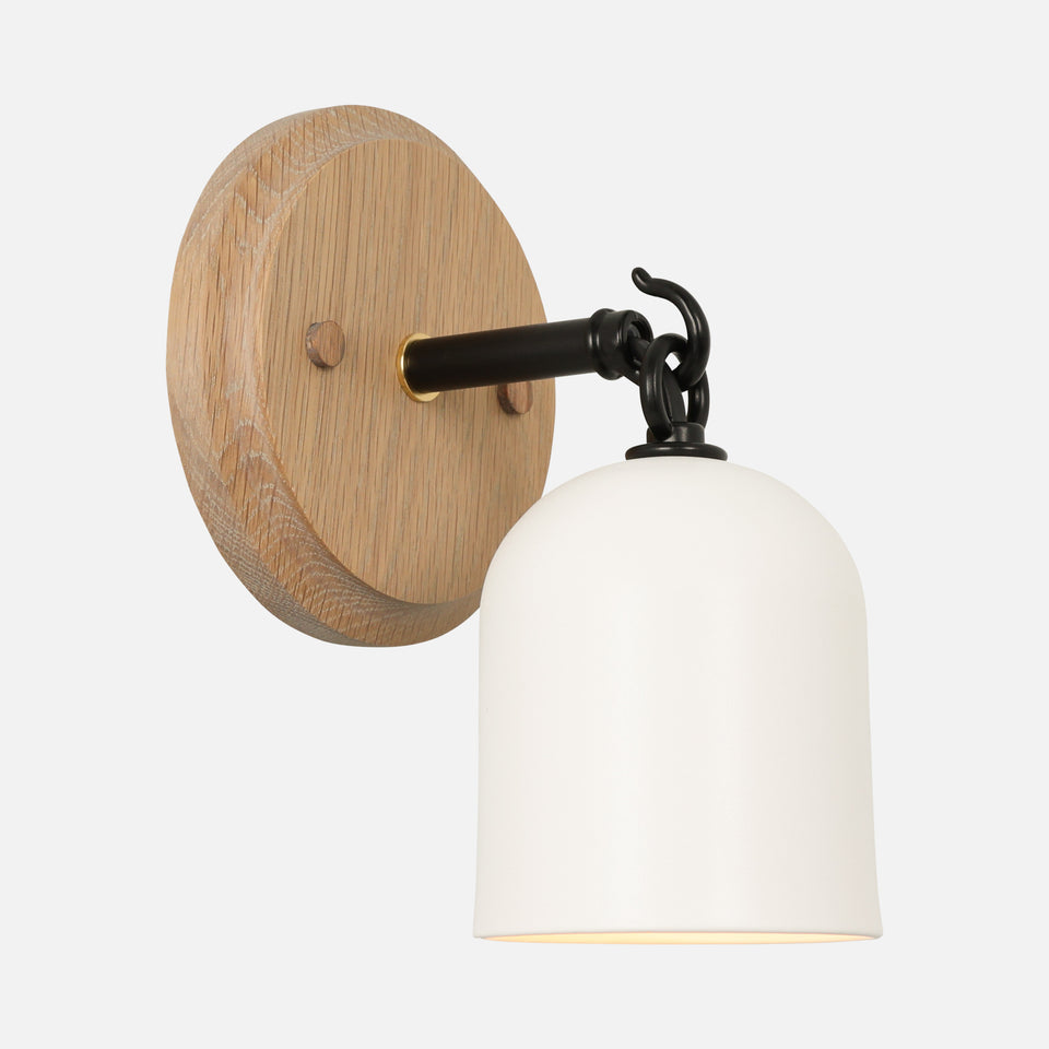 Cornsilk Oak, Matte Black Arm, Satin White Shade