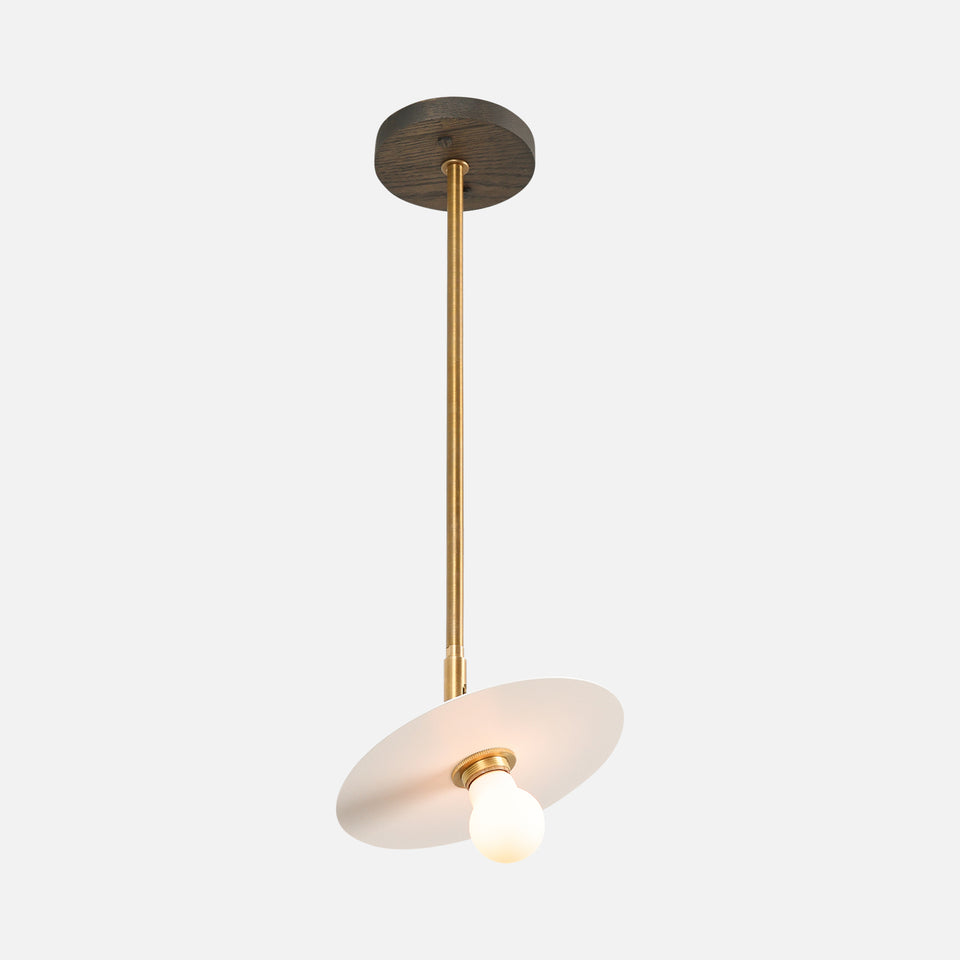 Charcoal Oak, Antique Brass Arm, Satin White Shade