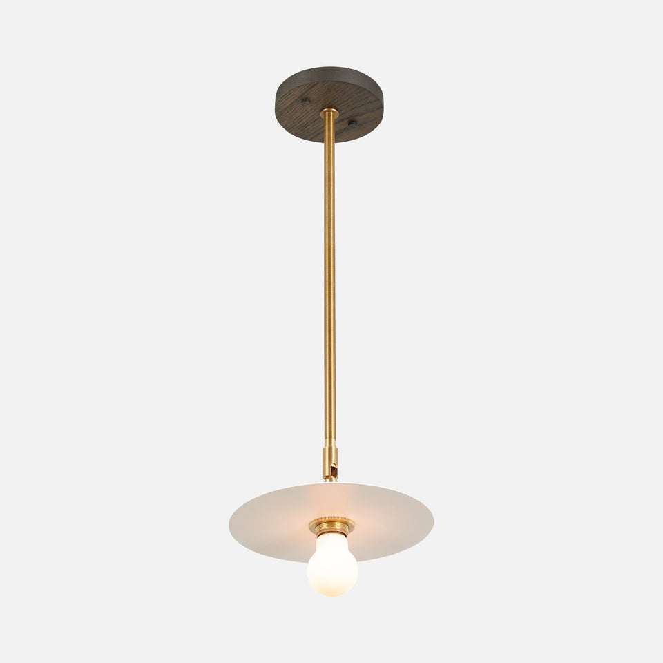 Charcoal Oak, Antique Brass, Satin White Shade