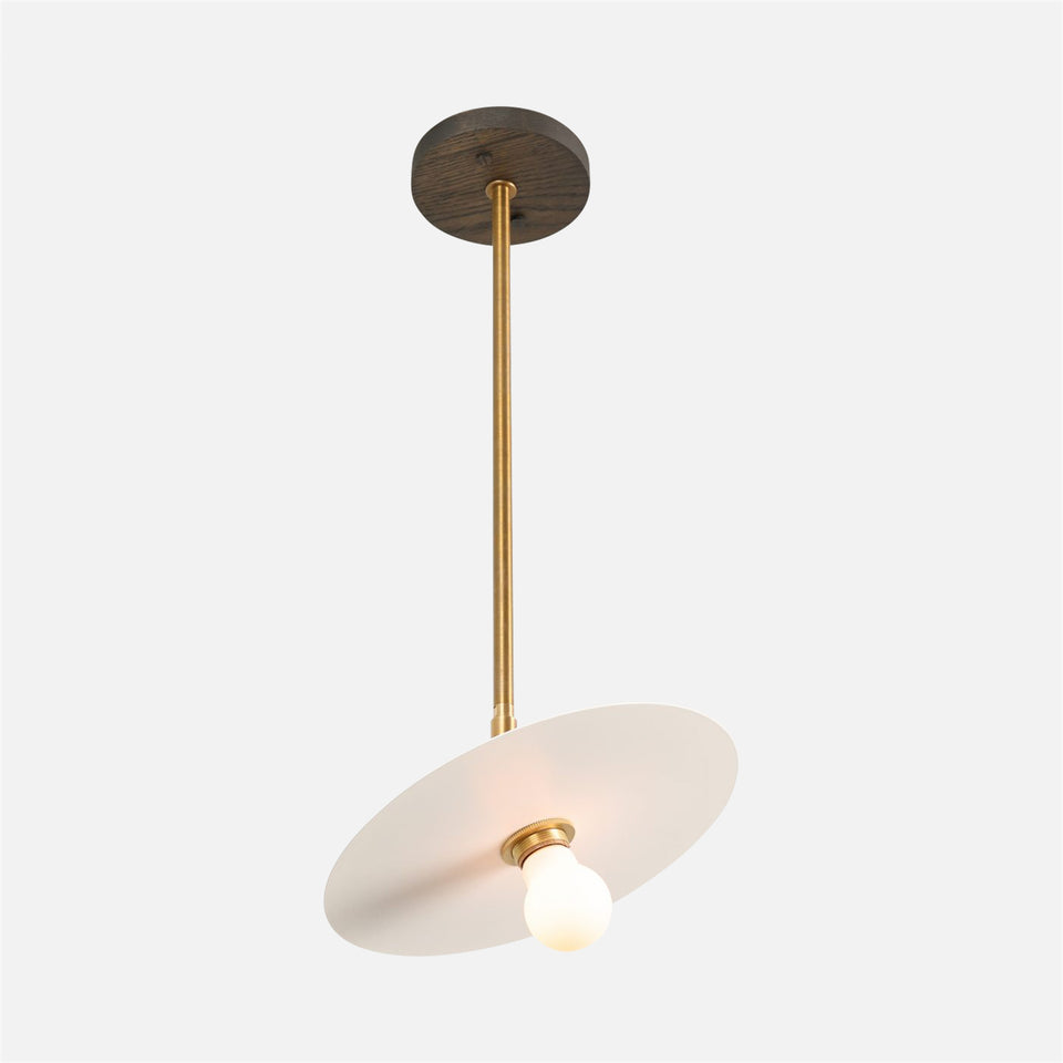 Charcoal Oak, Antique Brass Arm, Satin White Shade