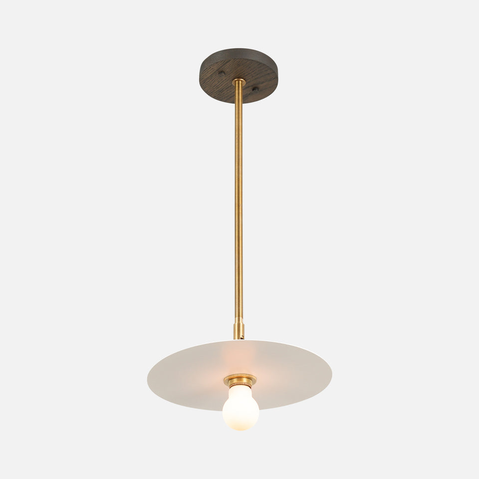 Charcoal Oak, Antique Brass Arm, Satin White Shade