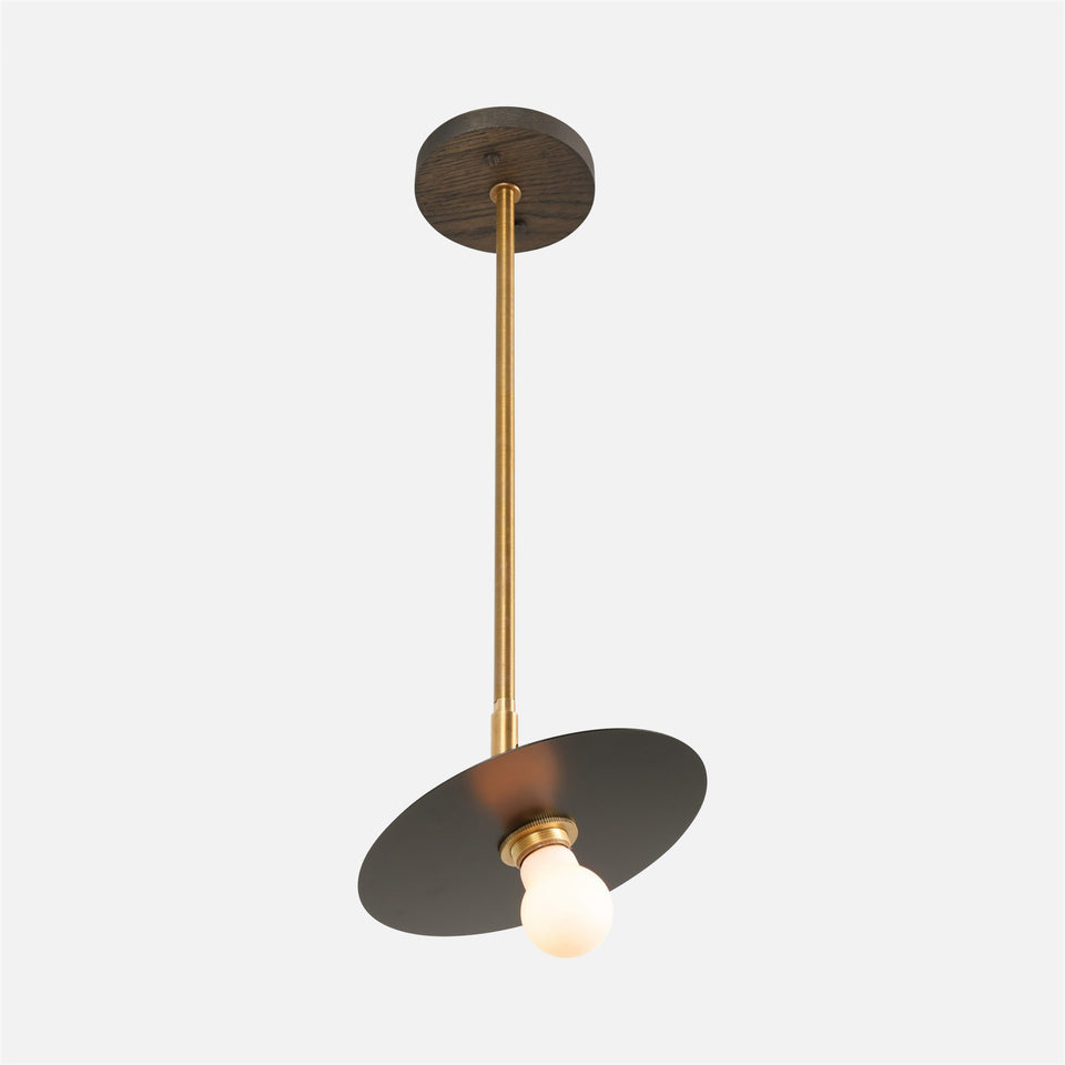 Charcoal Oak, Antique Brass Arm, Matte Black Shade