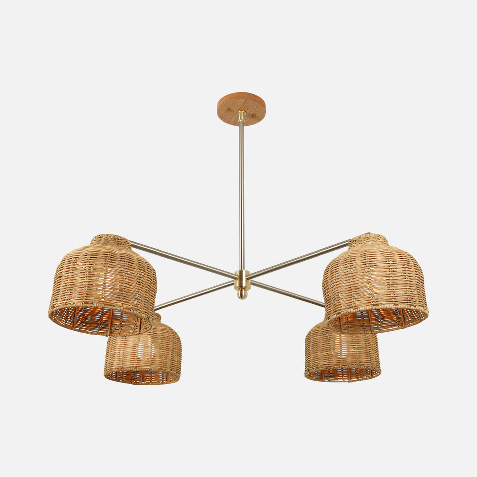 White Oak, Silver Arm, Classic Brass Accent, Natural Rattan