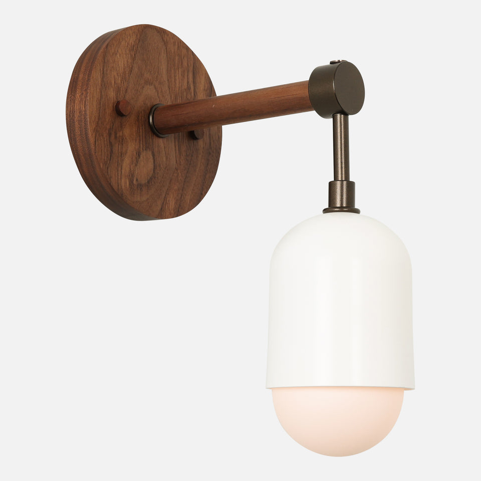 Walnut, Coated Bronze, Satin White Shade