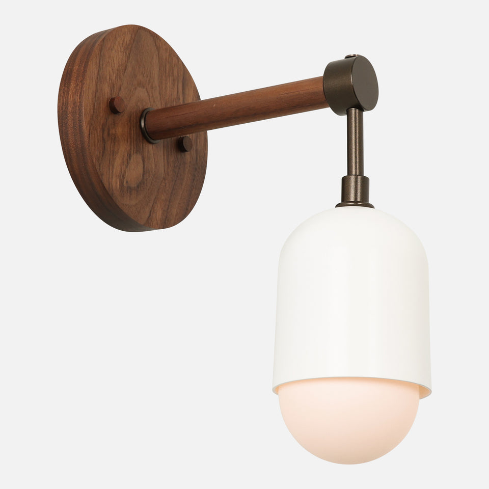 Walnut, Coated Bronze, Satin White Shade