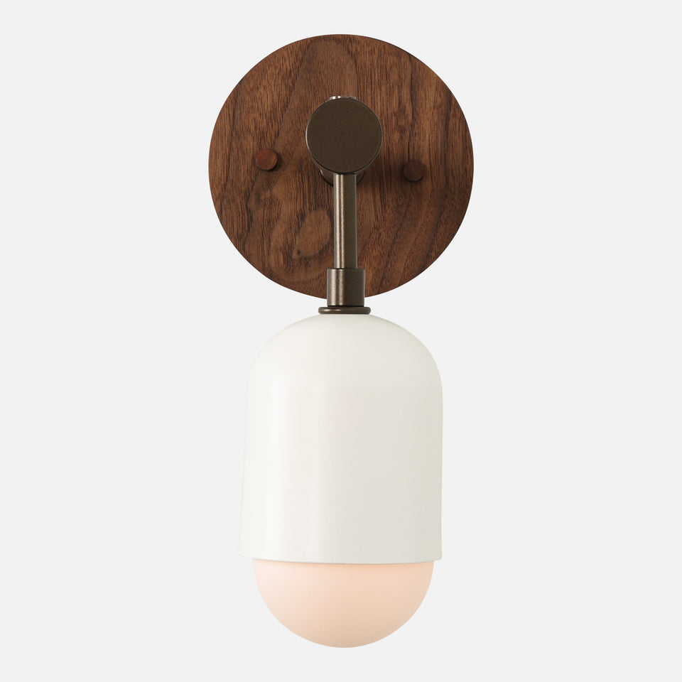 Walnut, Coated Bronze, Satin White Shade