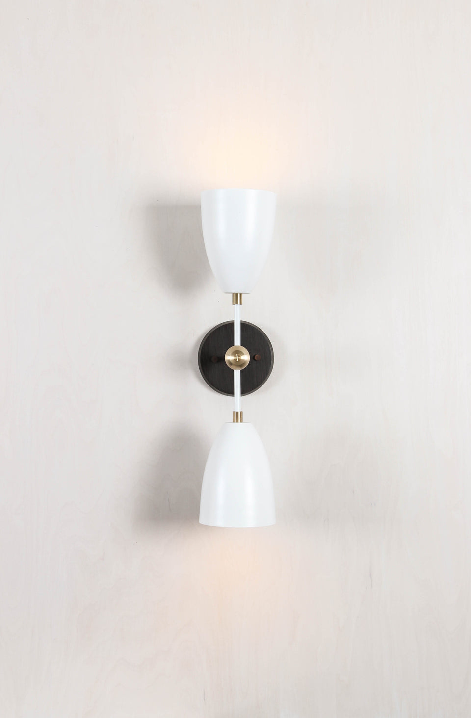 Black Ash, Satin White Arms, Classic Brass Accents, Satin White Shades