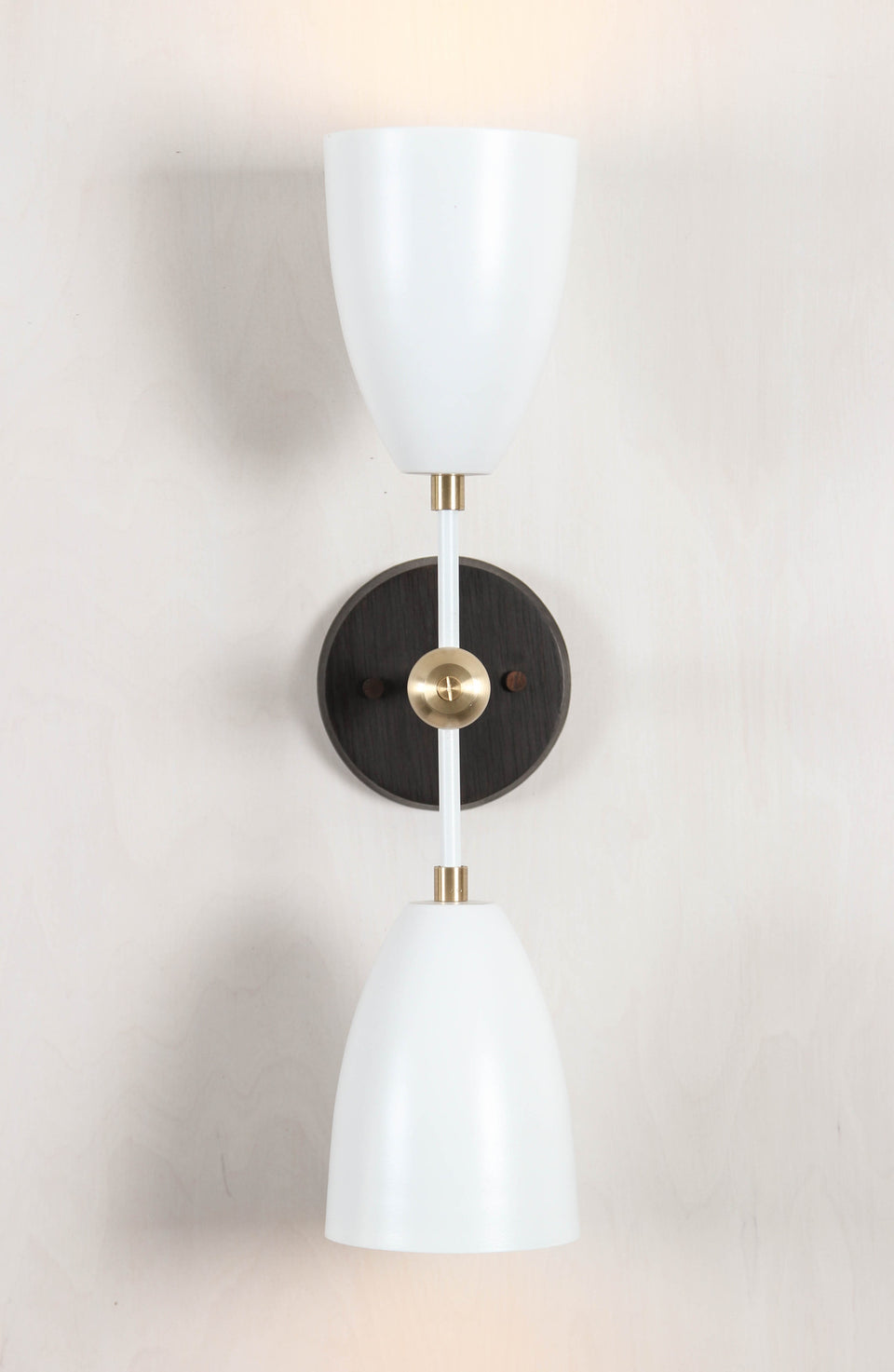 Black Ash, Satin White Arms, Classic Brass Accents, Satin White Shades