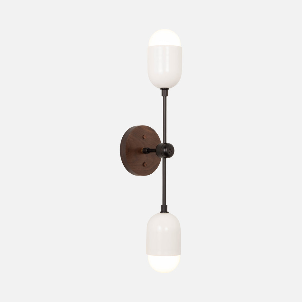 Walnut, Matte Black Arms, Satin White Shades