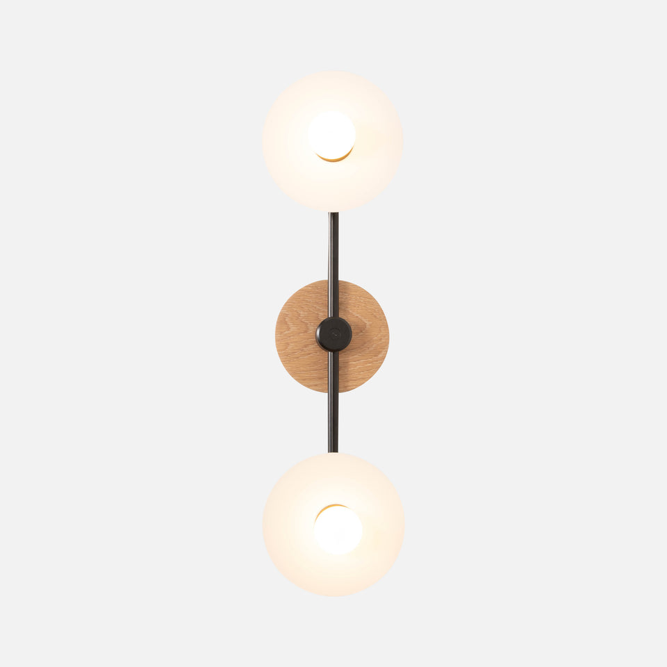 Cornsilk Oak, Matte Black Arms, Satin White Shades