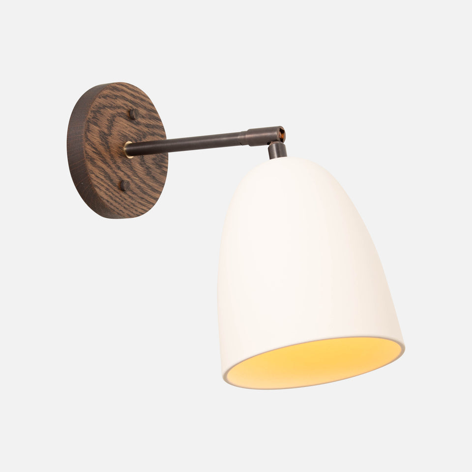 Charcoal Oak, Oxidized Brass, White Porcelain
