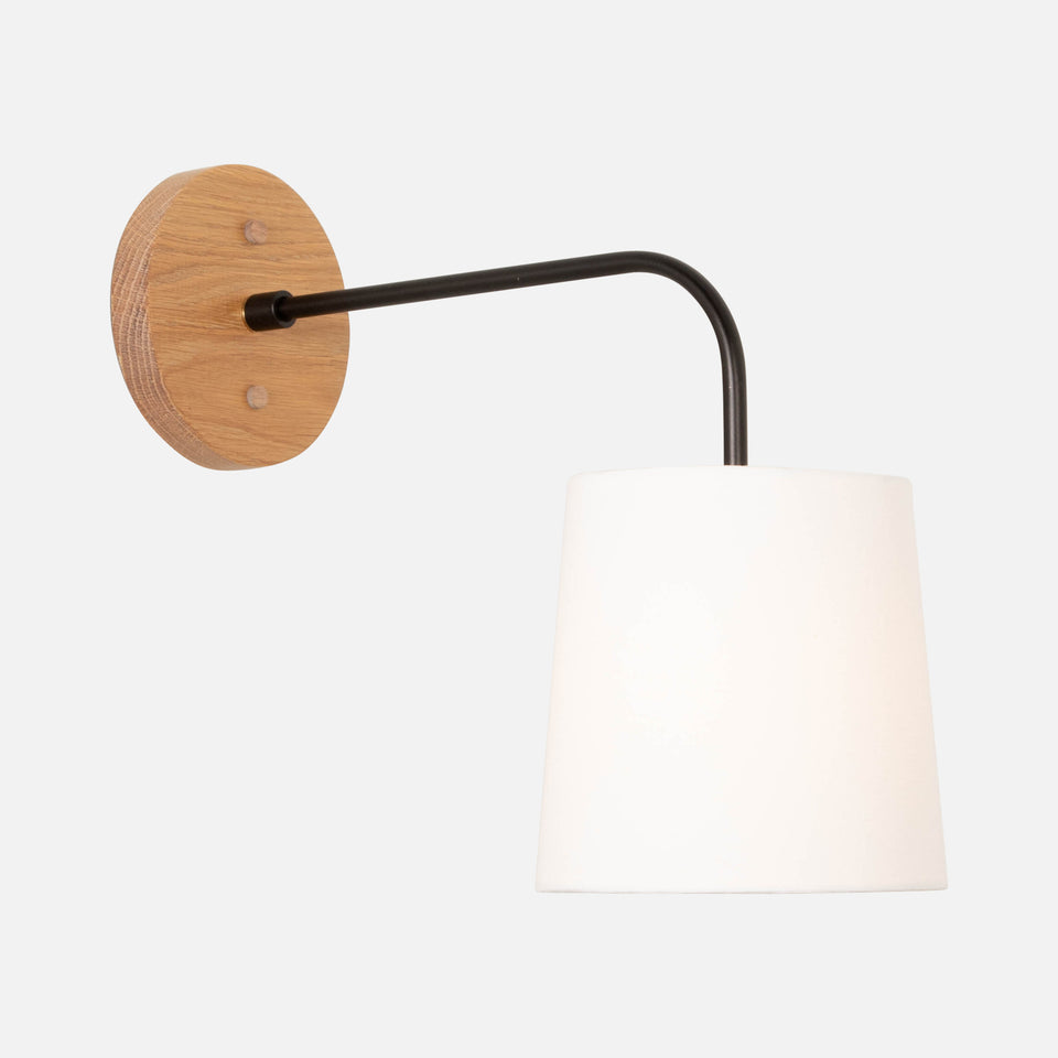 White Oak, Matte Black, White Linen Shade