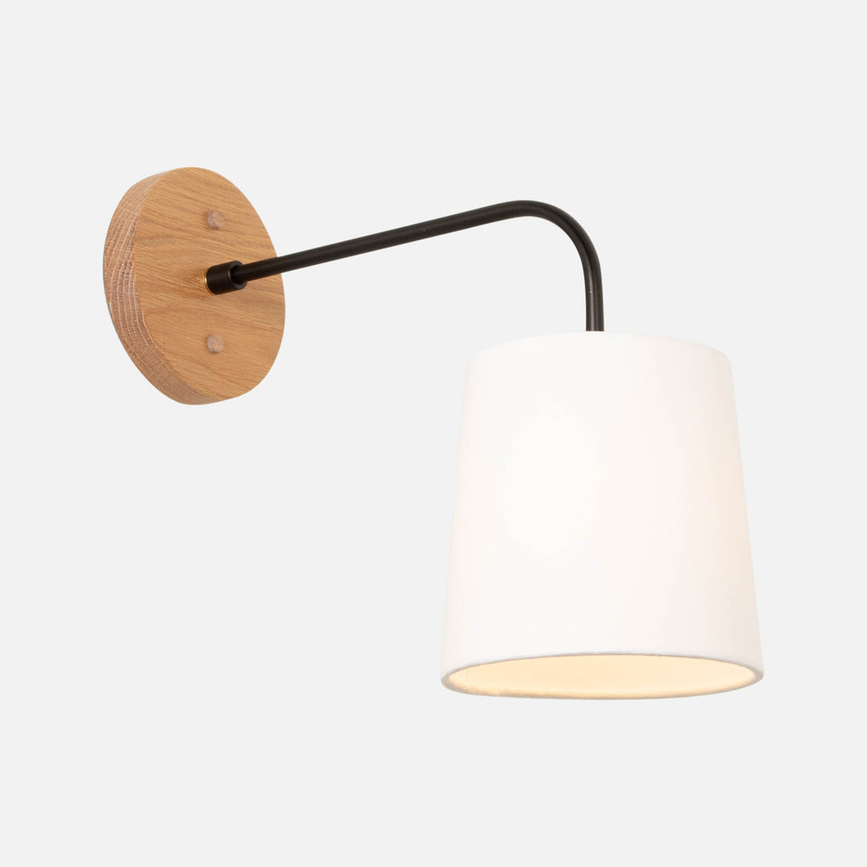 White Oak, Matte Black, White Linen Shade