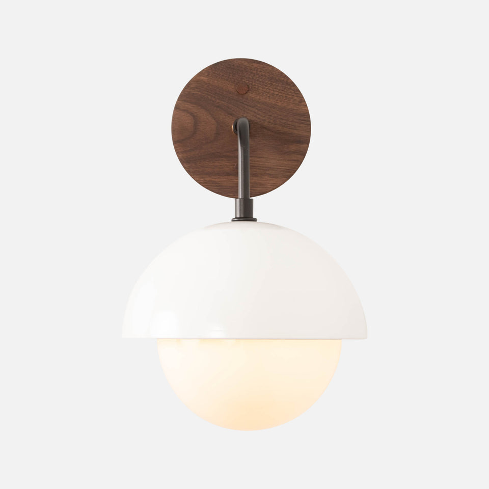 Walnut, Oxidize Brass, Satin White Shade
