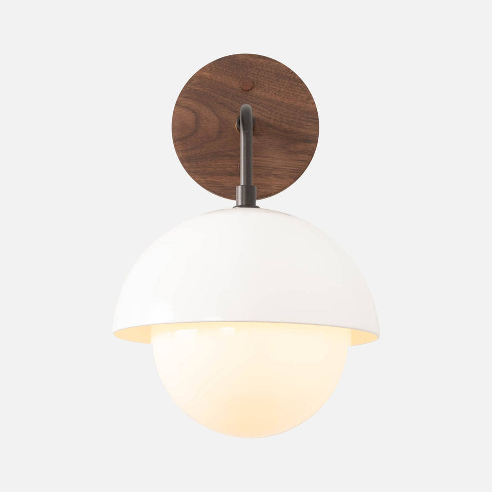 Walnut, Oxidize Brass, Satin White Shade