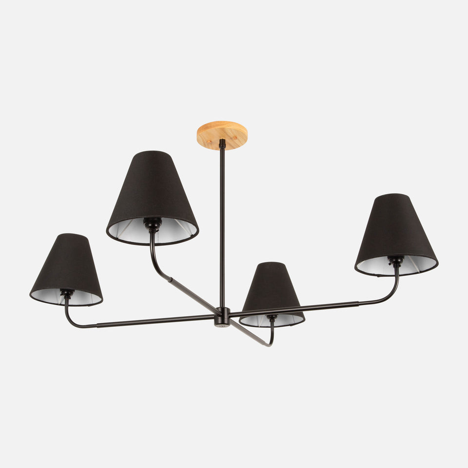 White Oak, Matte Black, Black Linen Shade