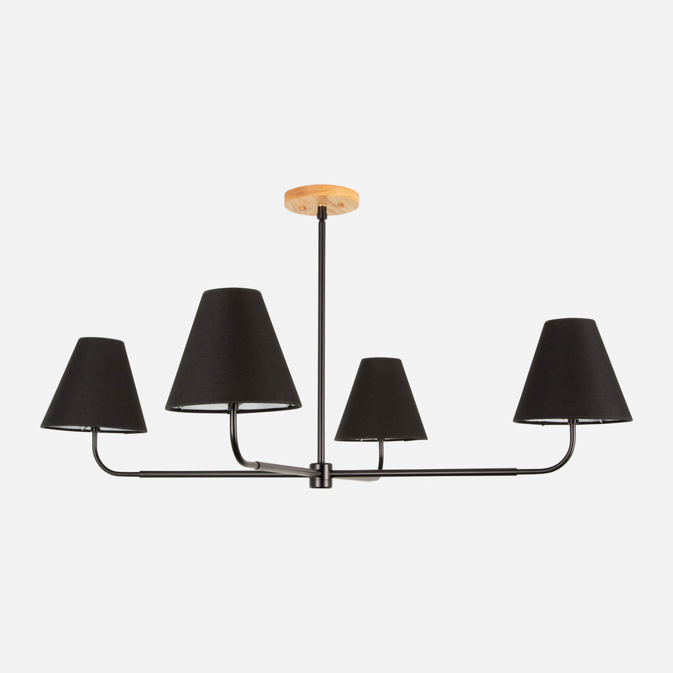 White Oak, Matte Black, Black Linen Shade