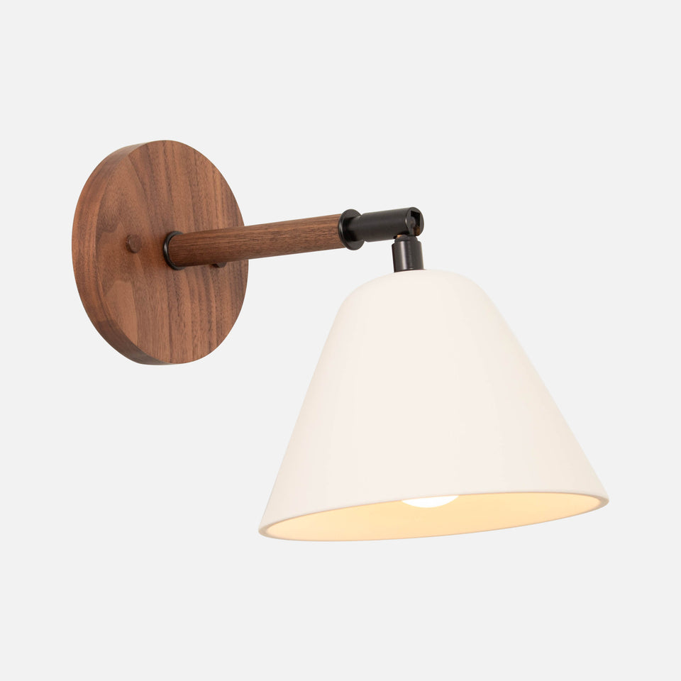 Walnut, Oxidized Brass, White Porcelain