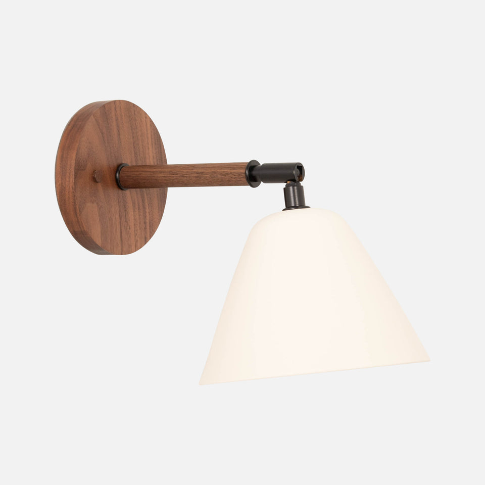 Walnut, Oxidized Brass, White Porcelain
