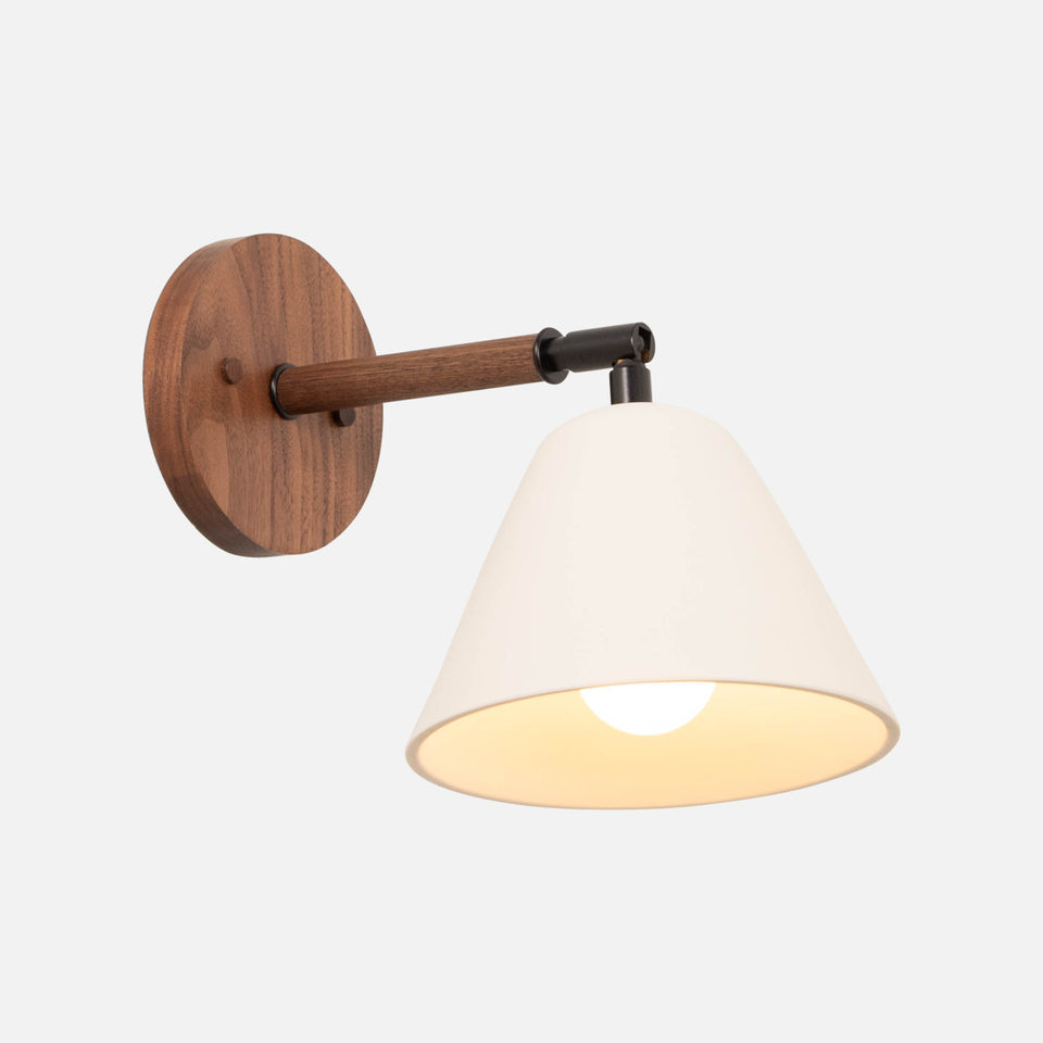 Walnut, Oxidized Brass, White Porcelain