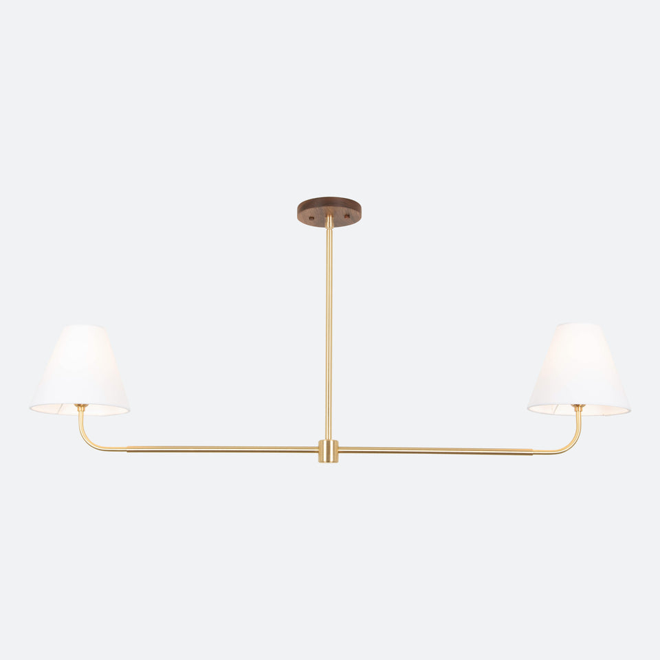 Charcoal Oak, Classic Brass, White Linen Shade