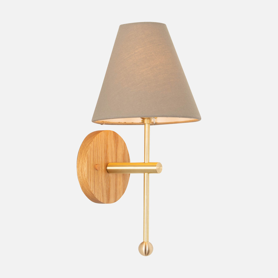 White Oak, Classic Brass, Sage Linen Shade