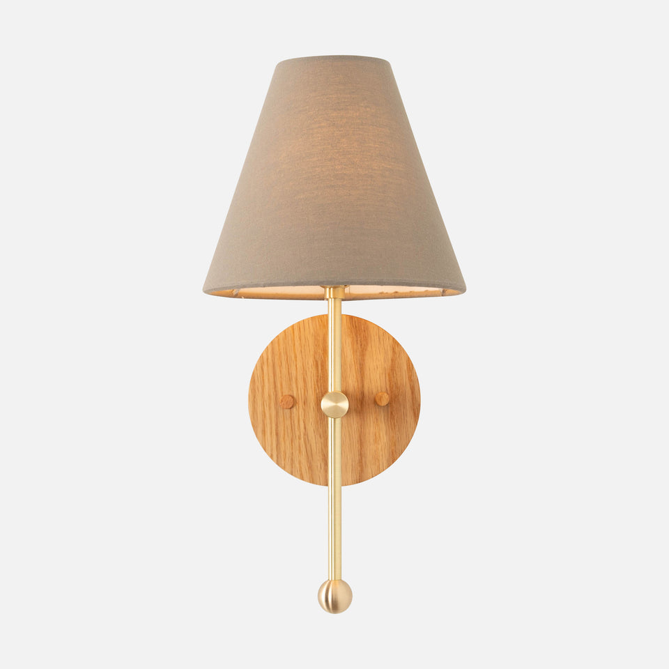 White Oak, Classic Brass, Sage Linen Shade
