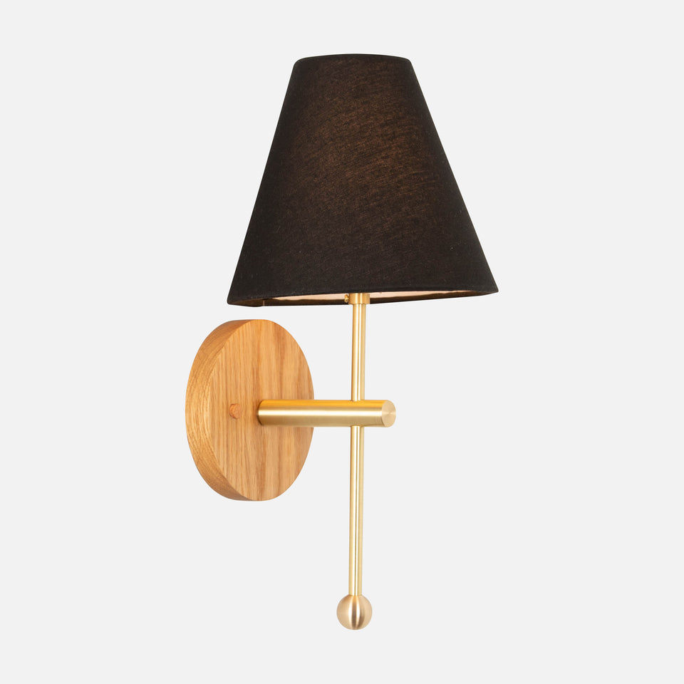 White Oak, Classic Brass, Black Linen Shade