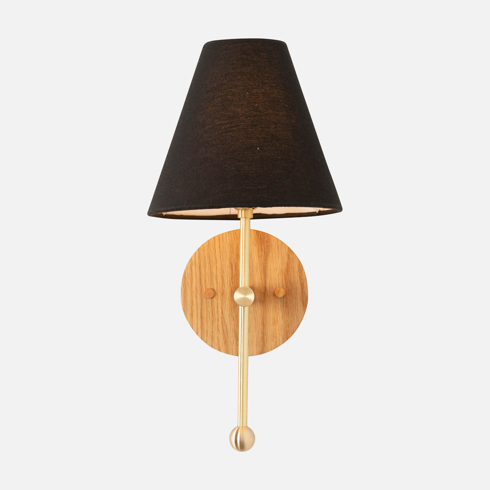 White Oak, Classic Brass, Black Linen Shade