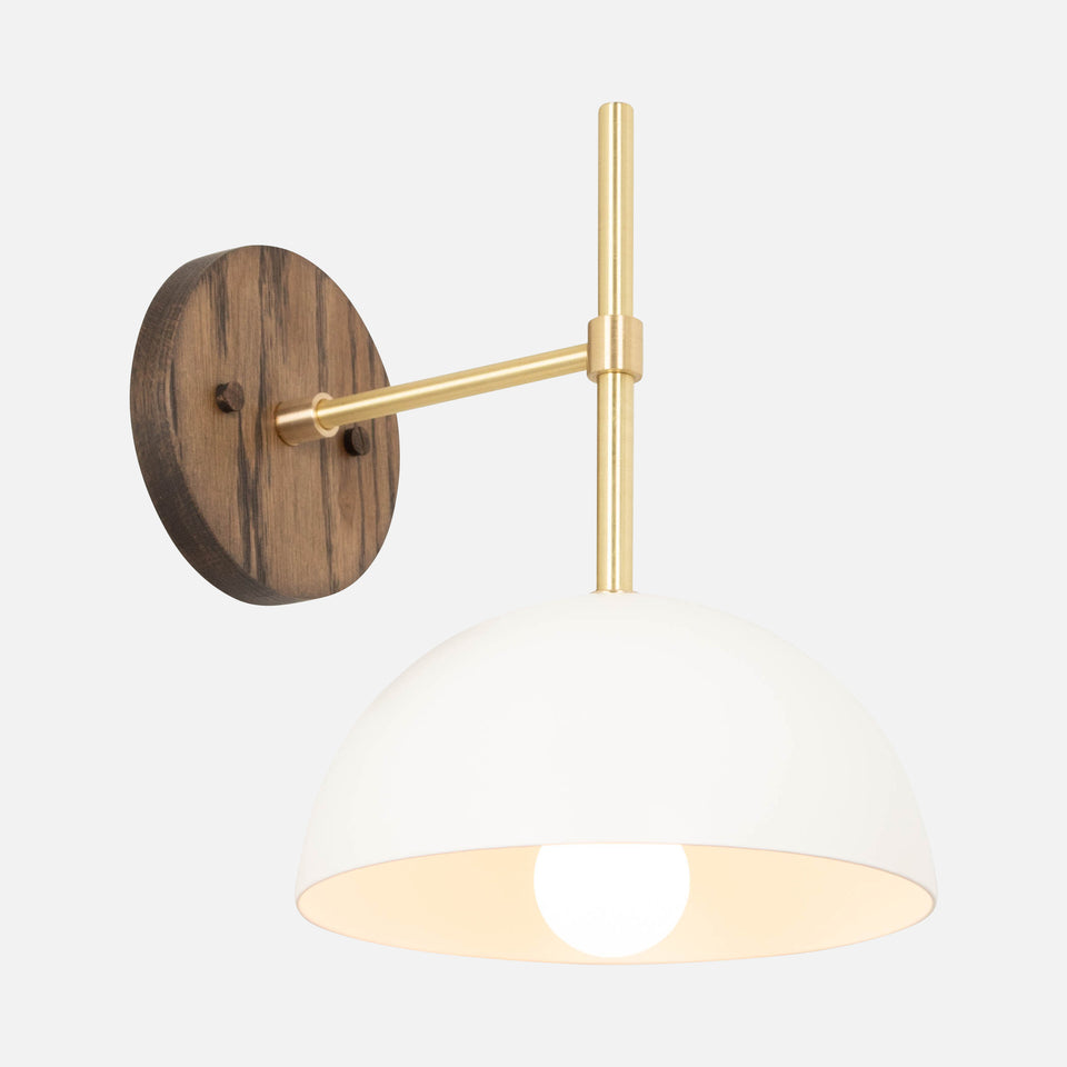 Charcoal Oak, Classic Brass Arm, Satin White Shade