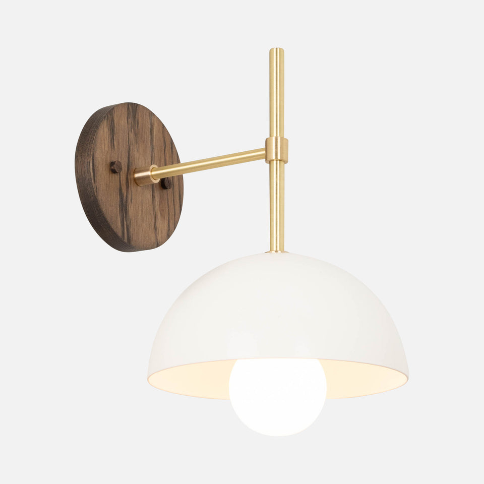Charcoal Oak, Classic Brass Arms, Satin White Shade