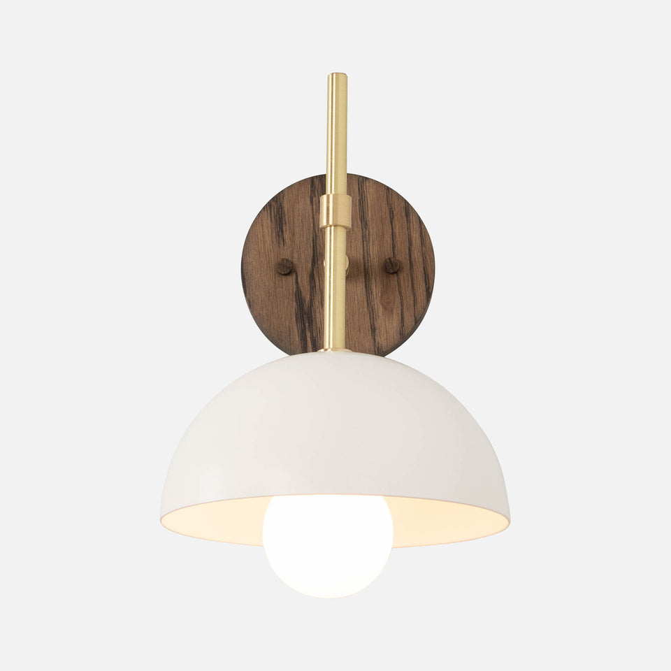 Charcoal Oak, Classic Brass Arm, Satin White Shade
