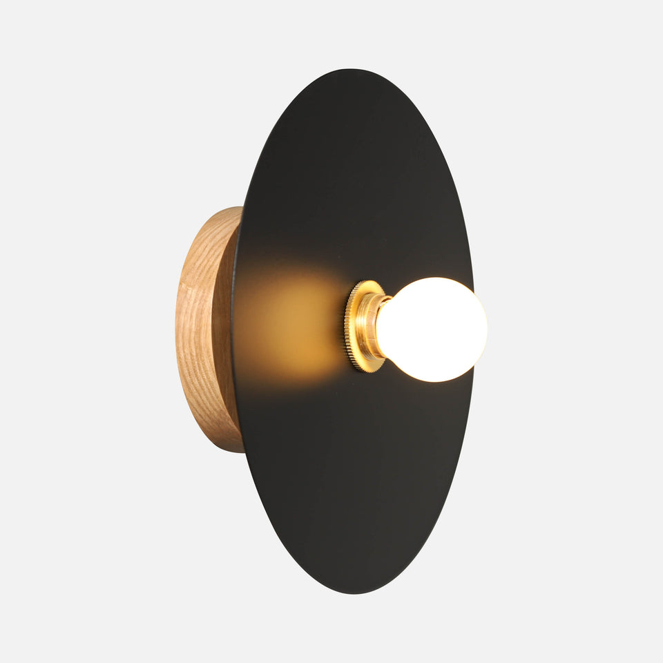 White Oak, Matte Black Shade, Classic Brass Accent