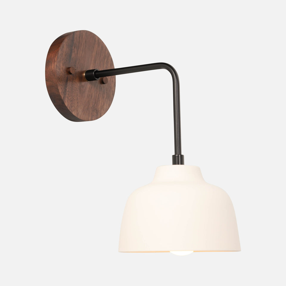 Walnut, Matte Black Arm, White Porcelain