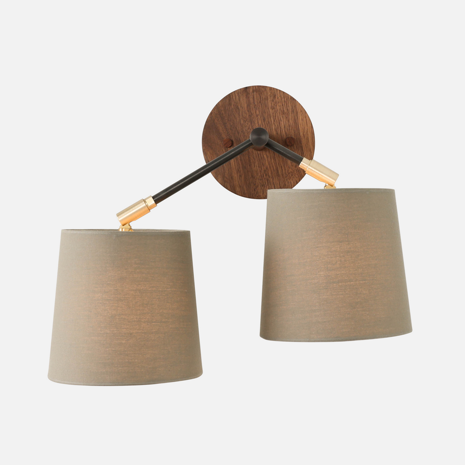 Walnut, Oxidized Brass Arms, Classic Brass Accents, Sage Linen